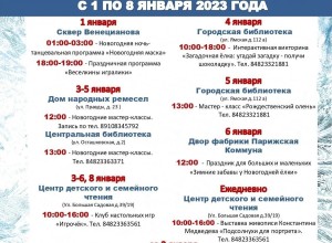 Афиша новогодних мероприятий, проводимых в Вышневолоцком городском округе с 1 по 8 января 2023 года